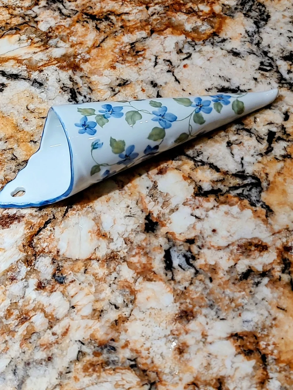 Andrea By Sadek White Porcelain Wall Pocket with Blue/Violet/ Green Floral Motif